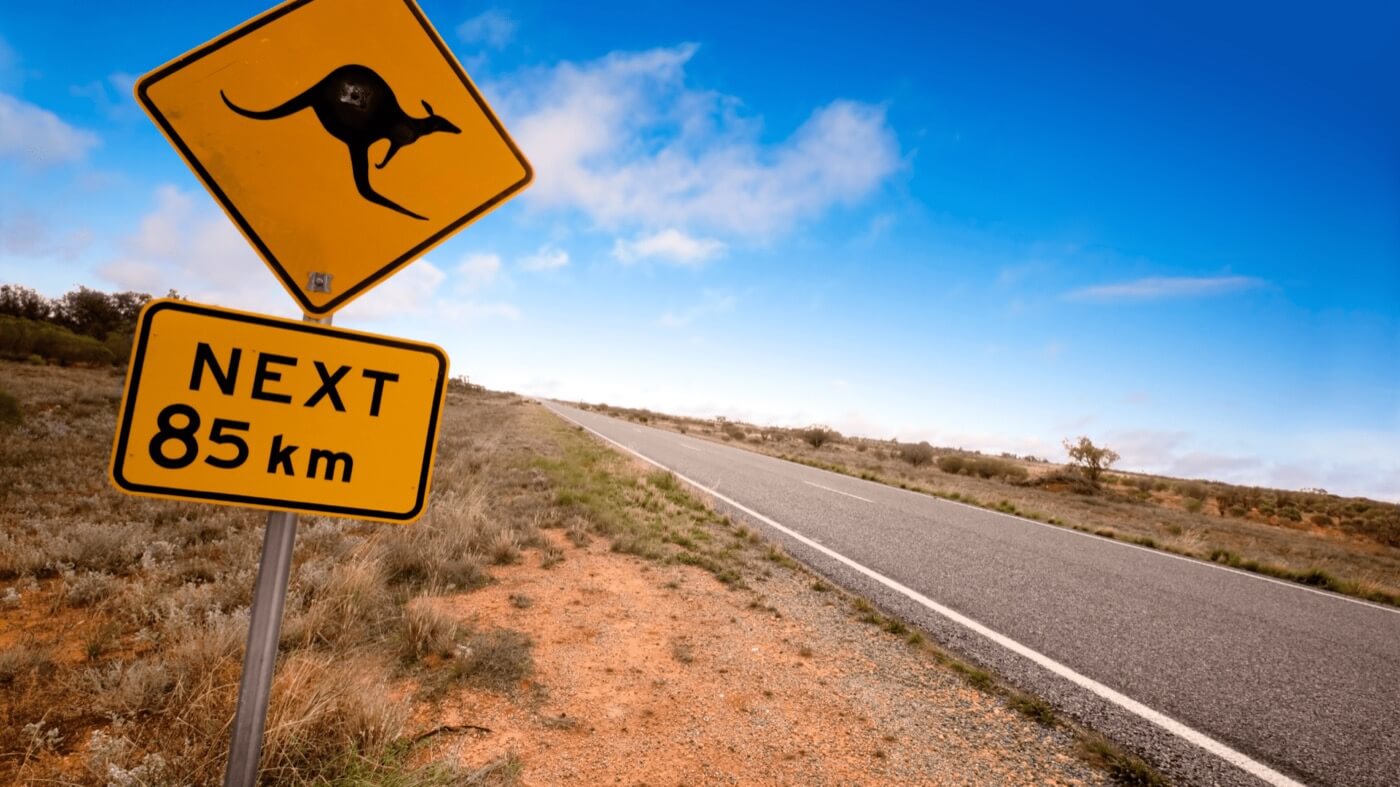 Panneau de kangourous sur une route australienne isolée